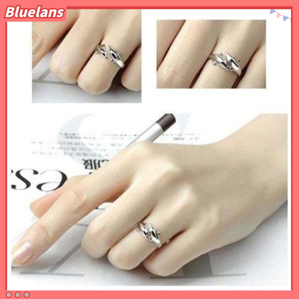 Bluelans Fashion Women Silver Plated Double Dolphin Opening Adjustable Finger Ring Gift