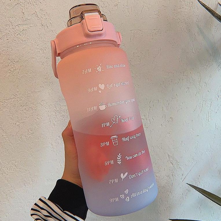 READY Botol Minum 2L Dengan Tutup Flip Sedotan Penanda Waktu Motivasi Olah Raga Bpa Free Botol Jumbo