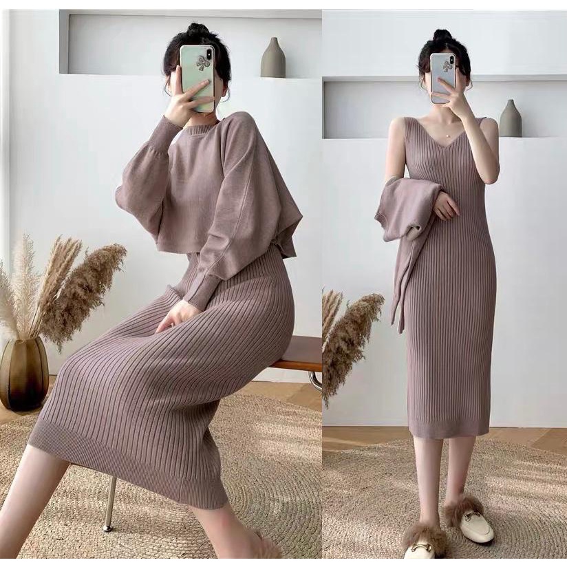 SERNS FAMILY JEANS Dress Rajut Sasya | Dress Wanita Casual | Dress Rajut Wanita | Baju Rajut Wanita 