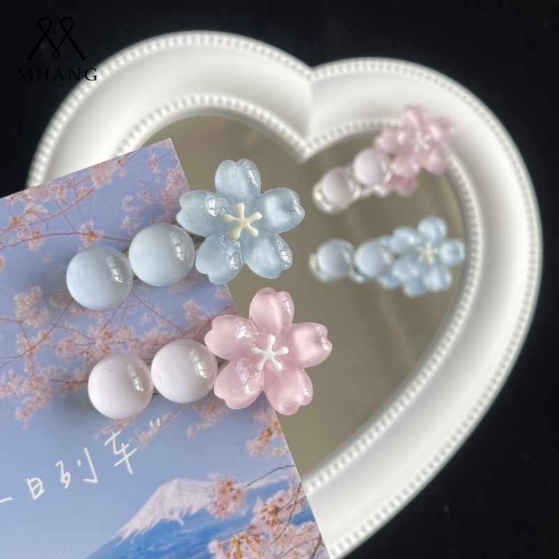 Mhang Jepit Rambut Bahan Resin Desain Bunga Sakura Warna Pinkbiru Untuk Wanita