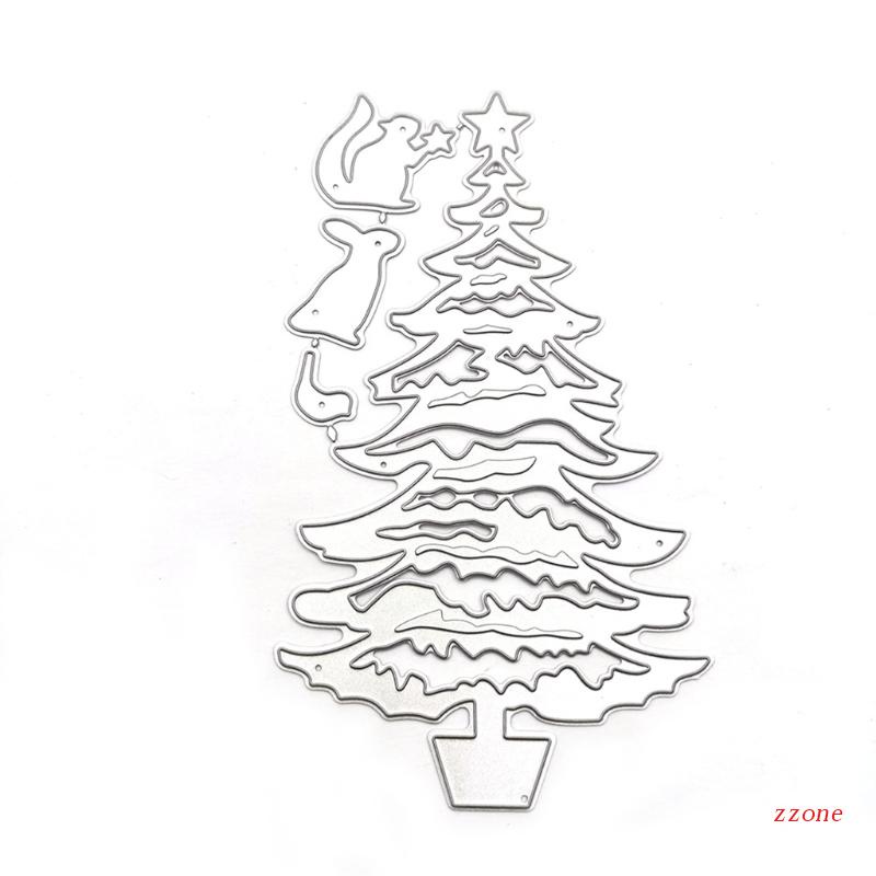 Cetakan Stensil Cutting Dies Motif Pohon Natal Bahan Metal Untuk Scrapbook / Craft DIY