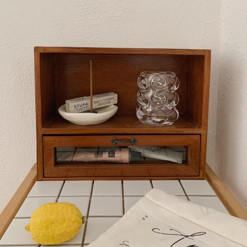 Vintage Mini Wooden Drawer Laci Kayu Kecil Aesthetic Korean Kabinet Minimalis Ins Retro Storage Orga