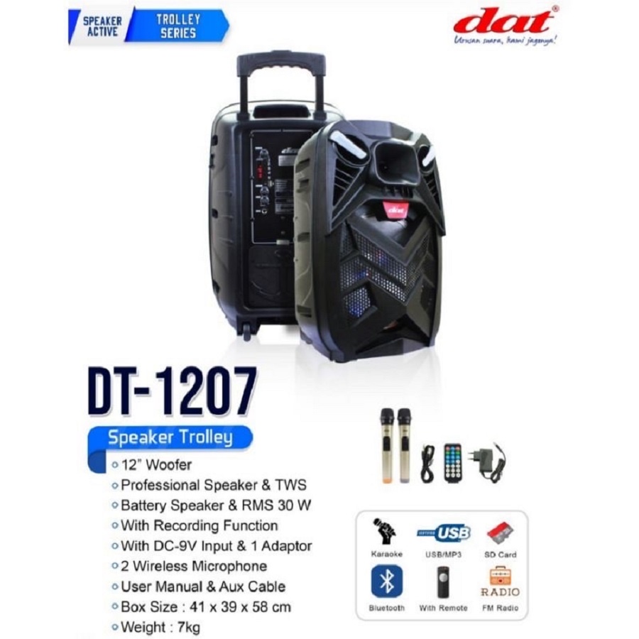 Speaker Aktif Portable Ampli Meeting Dat DT 1207 Bonus 2 Mic Wireless