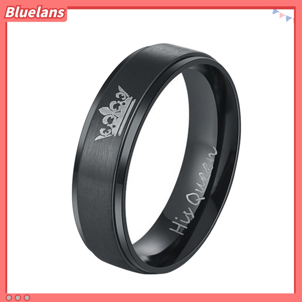 Cincin Pasangan Bahan Titanium Steel Desain Mahkota His Queen Her King Untuk Hadiah Valentine