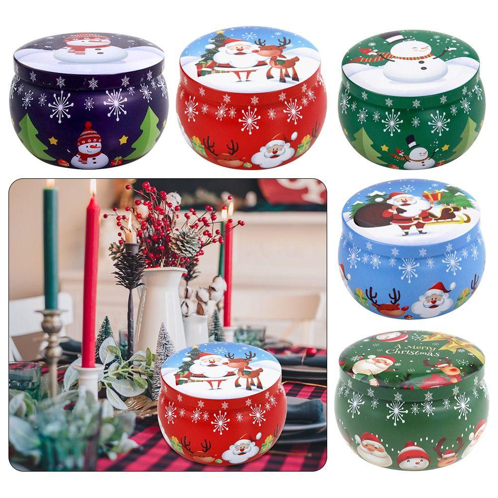 R-flower Christmas Iron Box Tinplate Scented Tin Jars Wadah Lilin Aromaterapi Candle Pot