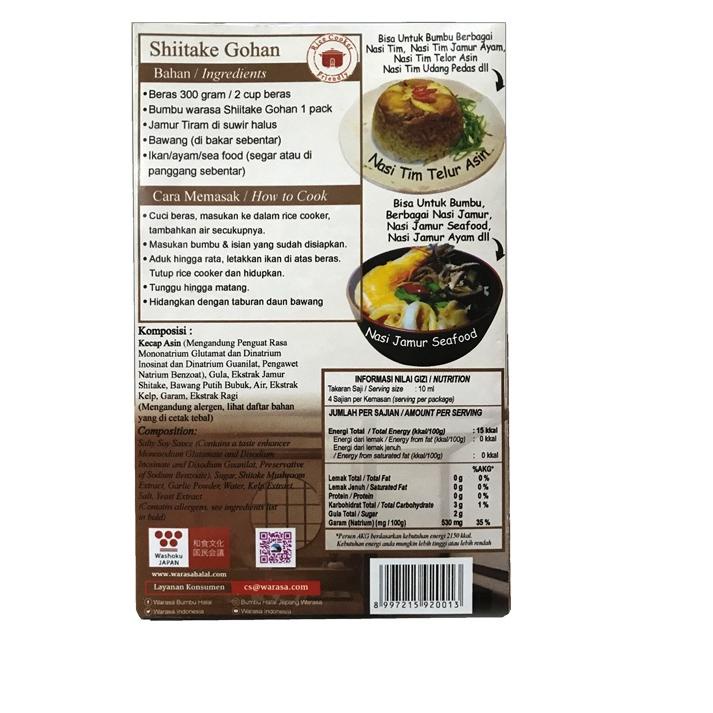 

Terlaris Today Warasa Shiitake Gohan Bumbu Masakan Nasi Jamur 50 Gr (3 Pcs) !