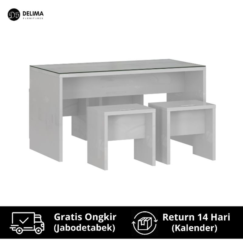 Dining Table Set Meja & 4 Kursi Minimalis Meja Makan Kaca 120cm, Putih
