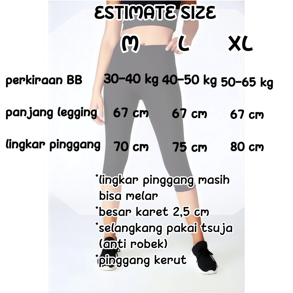 Celana Legging Pendek 3/4 Polos Wanita Bahan Spandek Rayon Premium