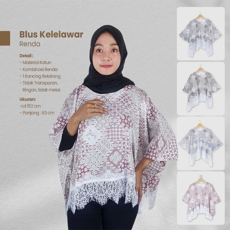 Blus Batik Kelelawar Renda Warna Soft - Naira Batik