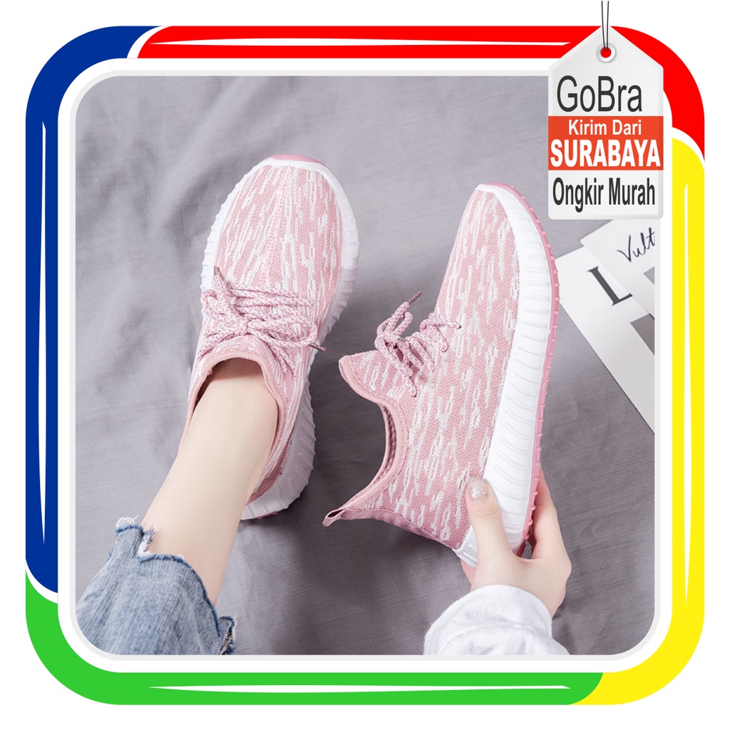 Gobra ♕ SEP007 (Tanpa Kotak) Sepatu Sneakers Wanita Simple Sporty Model Korea Fashion Olahraga Santai Karet Casual Sport Import