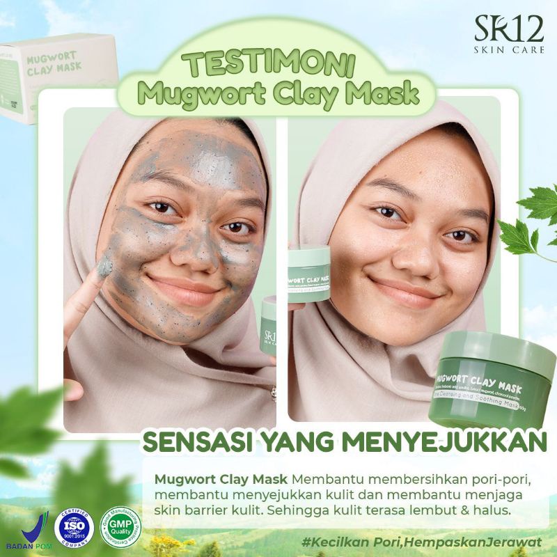 Mugwort SR12 - Mugwort Clay Mask SR12 Masker Wajah Bebas Komedo Mengecilkan Poripori Hempaskan Jerawat Menjaga Skin Barier Kulit Wajah-  Mugwort Clay Mask SR12Pore cleansing and shooting mask