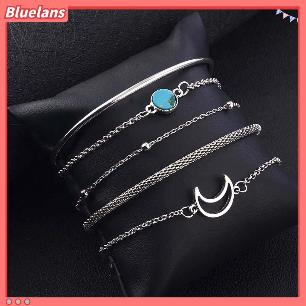 5pcs / Set Gelang Rantai Multi Bentuk Bulan Bahan Alloy Untuk Wanita