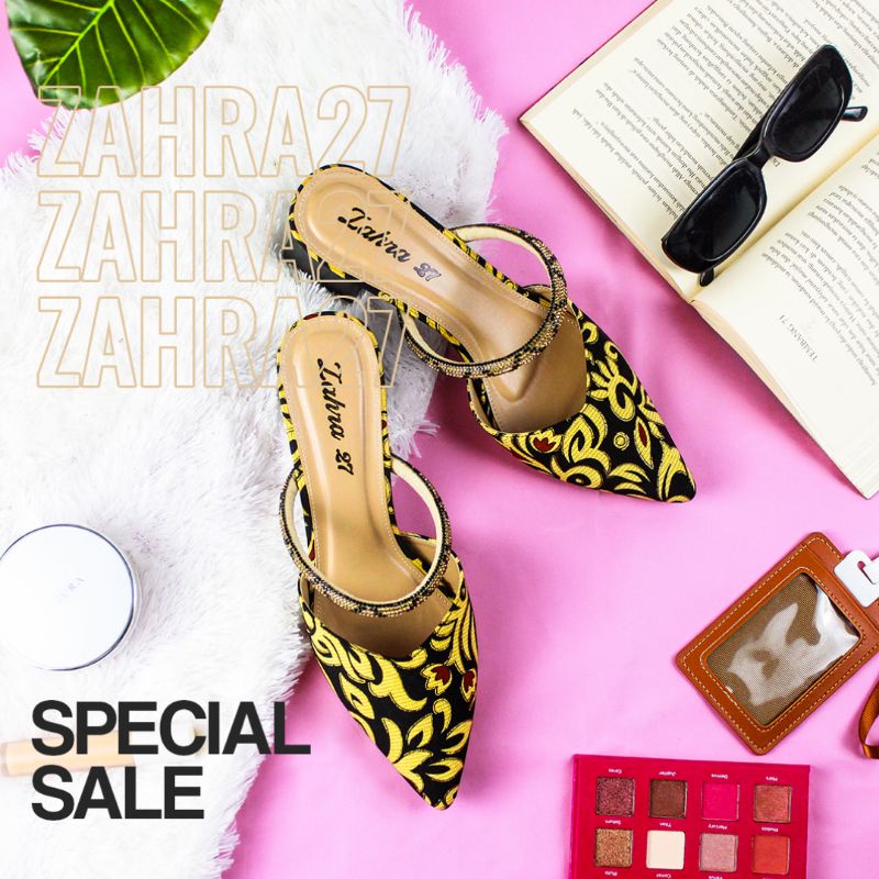 Zahra Heels ZAHRA27 Block Heels Hak Sedang 5cm Mules Selop Hak tahu sepatu Wisuda Wedding shoes sepatu Imlek batik kekinian