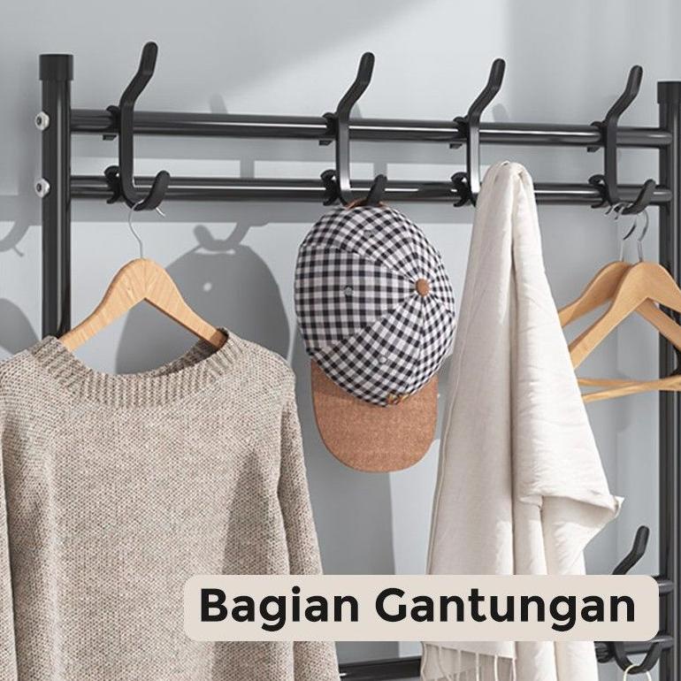 KIRIM HARI INI Rak Gantungan Baju Stand Hanger & Rak Sepatu Penyimpan Jak dan topi sepatu & tas/Lema