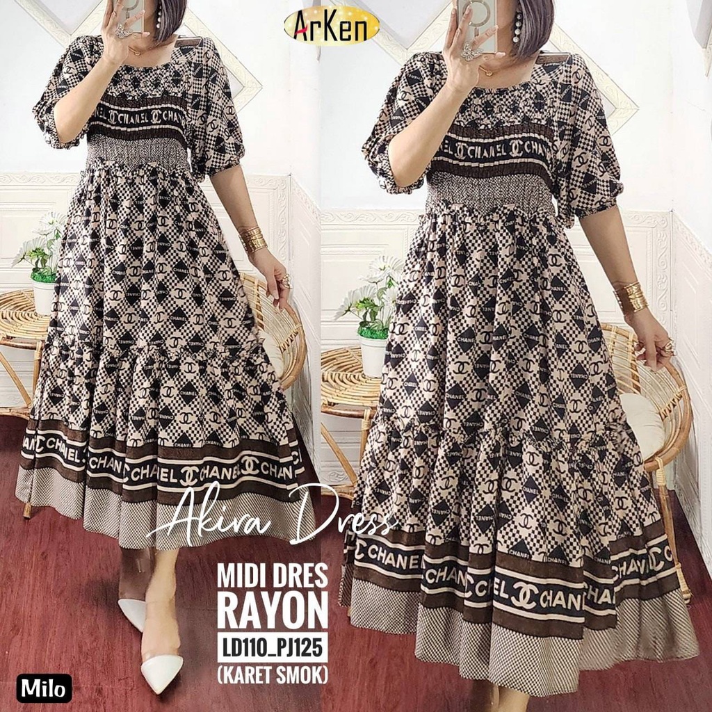 AKIRA SHANTY DRESS MIDI RAYON MOTIF ORI ARKEN 1/11