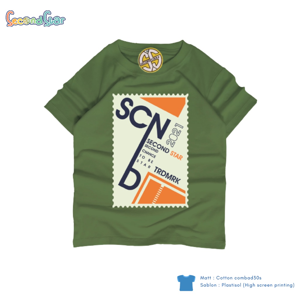 Second Star baju anak laki laki perempuan unisex Kaos oblong 1 - 12 tahun warna army