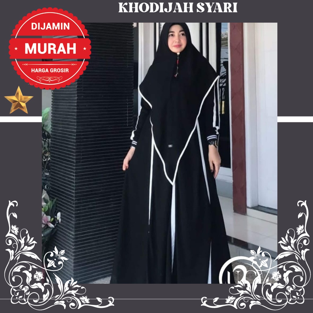 DRES MUSLIM WANITA GAMIS WANITA HITAM BATA PUTIH KHODIJAH SYARI
