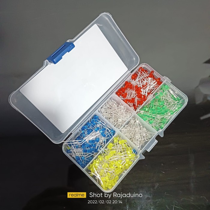 Paket 1 Box isi 500pcs LED F3 3mm 5 warna Lampu LED Diffused 3V