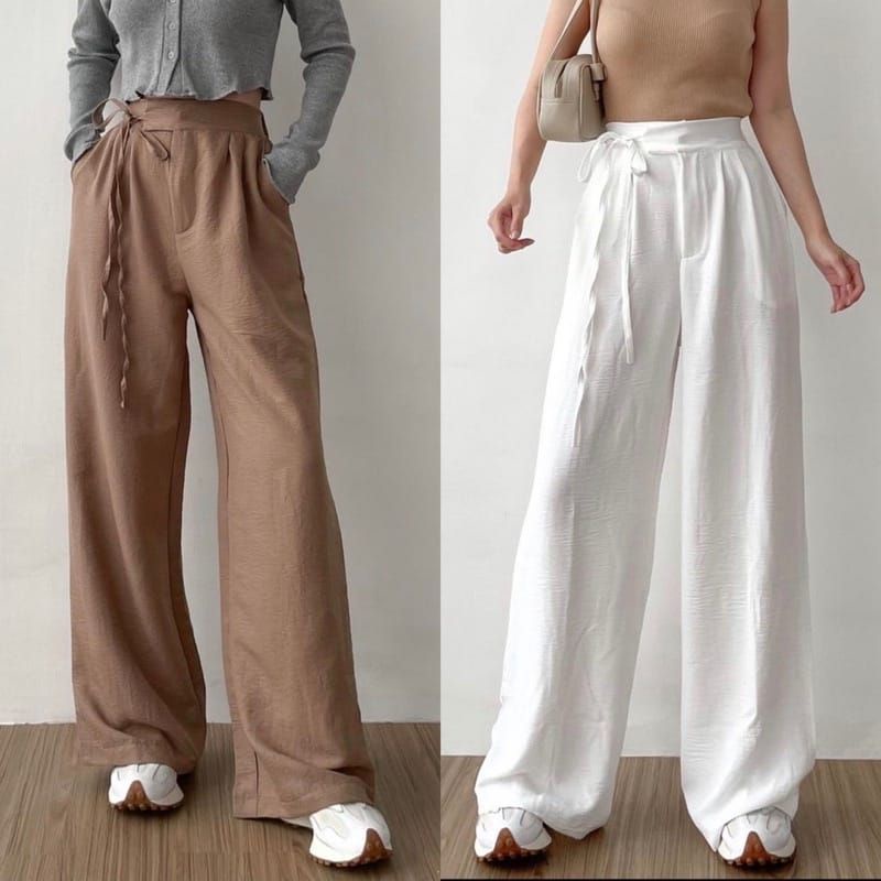 Kulot Crinkle Airflow Tali Samping Premium Highwaist Cullote Pants Wanita Terbaru Kekinian