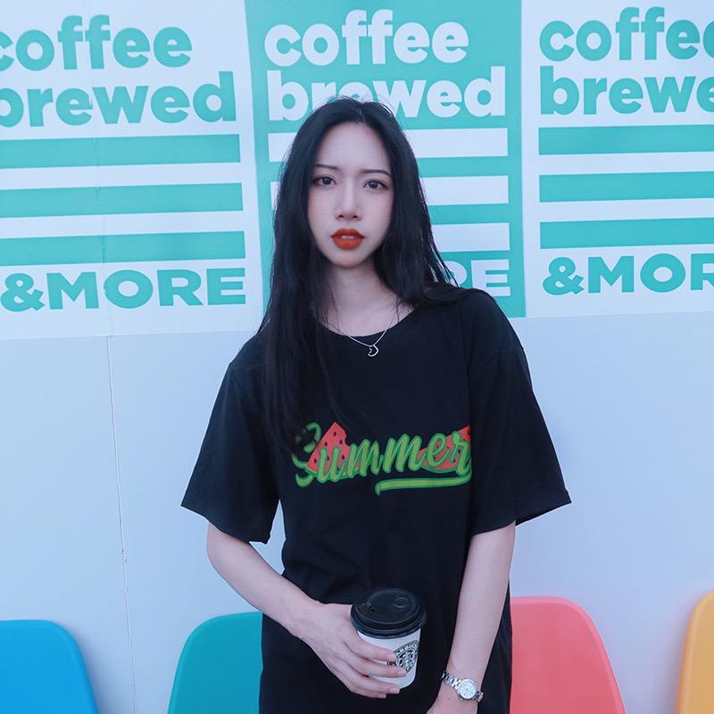 [littlecrab] Kaos Oversize Watermelon Summer T-shirt Warna Terang Semangka Hijau Merah Calligraphy Baju Couple Unisex Segar Hitam Putih Simple Berkualitas Korean Style