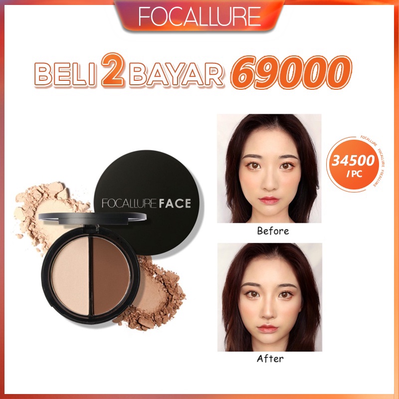 FOCALLURE Highlighter &amp; Contour Double Powder Palette  3 Colors(100% Original, BPOM Certified) FA05