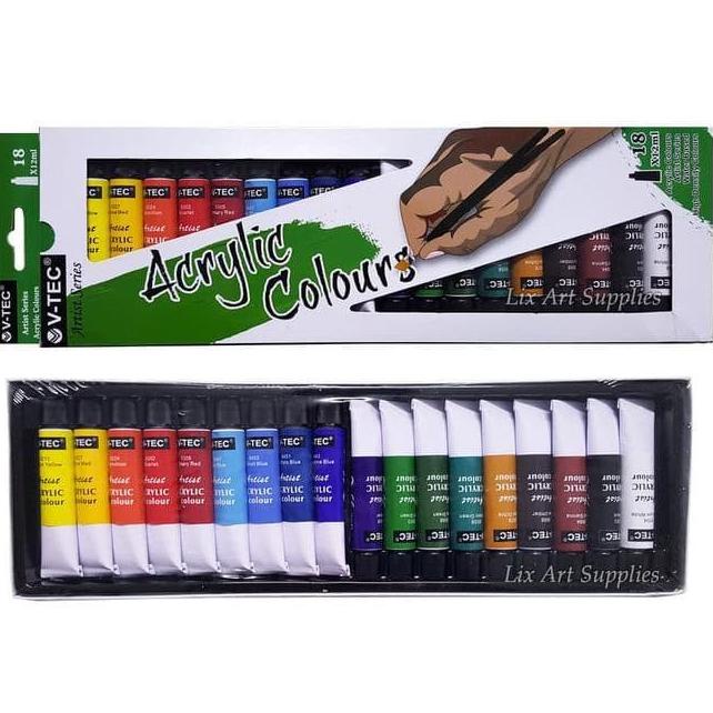 

[PRODUK VBEBR] V tec acrylic paint cat akrilik set 18 12 warna color 6 12 ml LIH