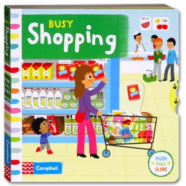 

Promo Busy Shopping- Push Pull Slide Board Book