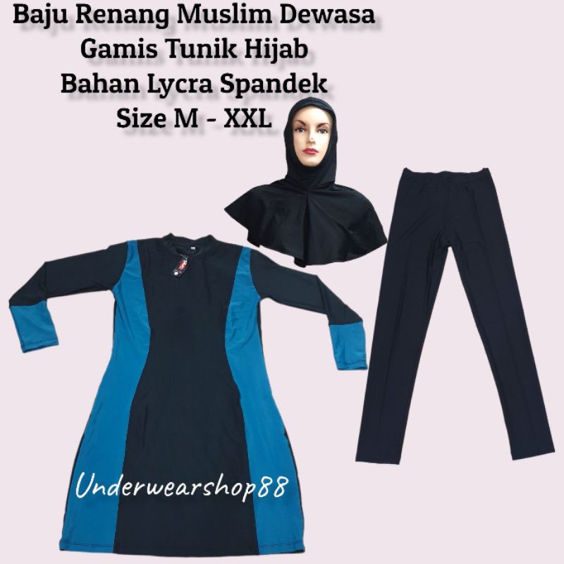 Baju Renang Muslim Dewasa/Baju Renang Muslim Hijab Dewasa Gamis Tunik/swimsuit muslim hijab/Bahan Lycra Spandek/Size M - XXL