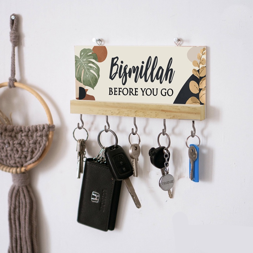 Gantungan kunci kapstok serbaguna Kayu Gantungan Baju Keychain 5 Hook