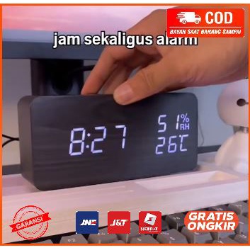 Jam Weker Alarm Motif Kayu Digital Voice Control