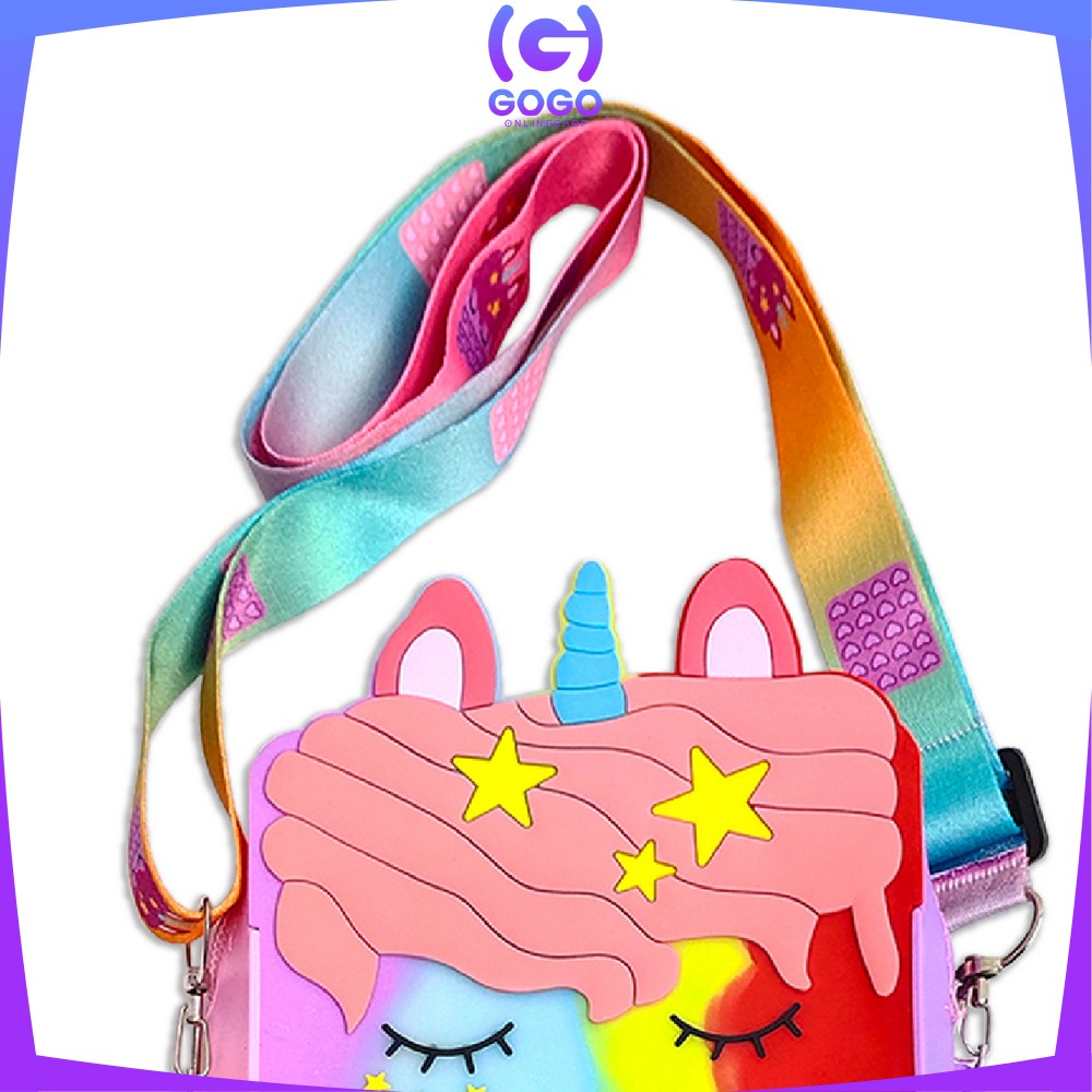 GOGO-A30 Tas Selempang Pop It Rainbow Karakter Anak Gemoy Ukuran Besar Muat Untuk HP/ Tas Pop It Pelangi Motif Kuda Poni Lucu / Sling Bag Kids Kekinian