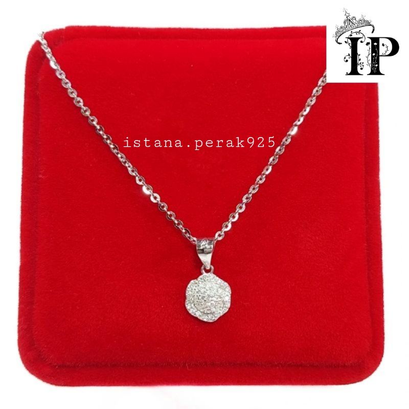SET KALUNG PERAK ASLI 925 LAPIS EMAS PUTIH - LIONTIN BUNGA - PERHIASAN PERAK WANITA
