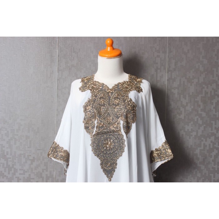 PROMO KAFTAN Baju Kaftan Wanita Bordir Mewah untuk Pesta Kondangan Lebaran 2022 - Putih BATIK DEWASA
