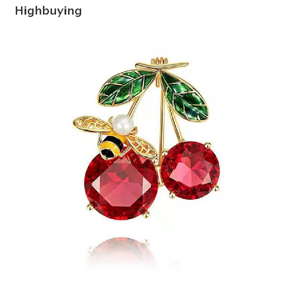Bros Pin Enamel Bentuk Buah Cherry Aksen Kristal Merah Gaya Klasik Kasual Untuk Wanita Glory