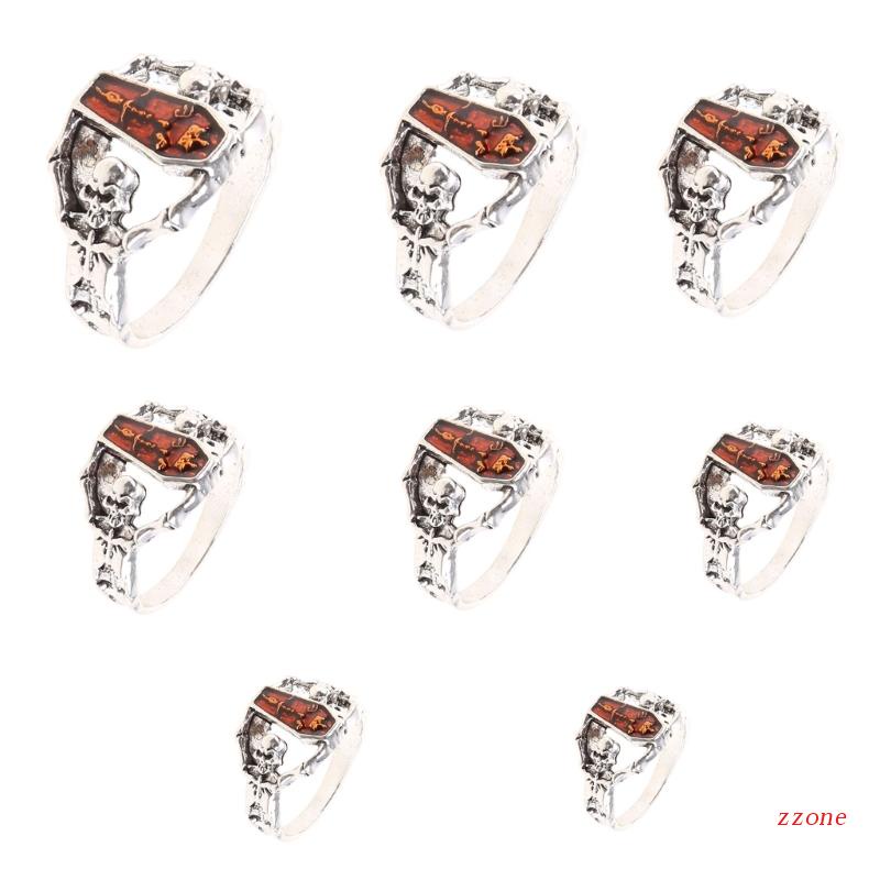 Cincin Desain Tengkorak Bahan Alloy Gaya Hip hop Untuk Pria Dan Wanita