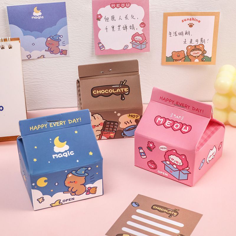 Memo post Bentuk Kotak Susu 200 Lembar Sticky Note Aesthetic Unyu