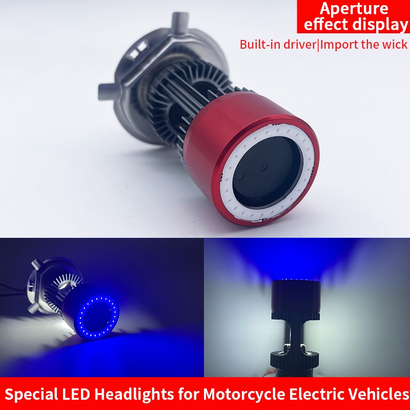 Lampu Depan Sepeda Motor LED H4 Ba20d Dengan Mata Malaikat Biru Putih