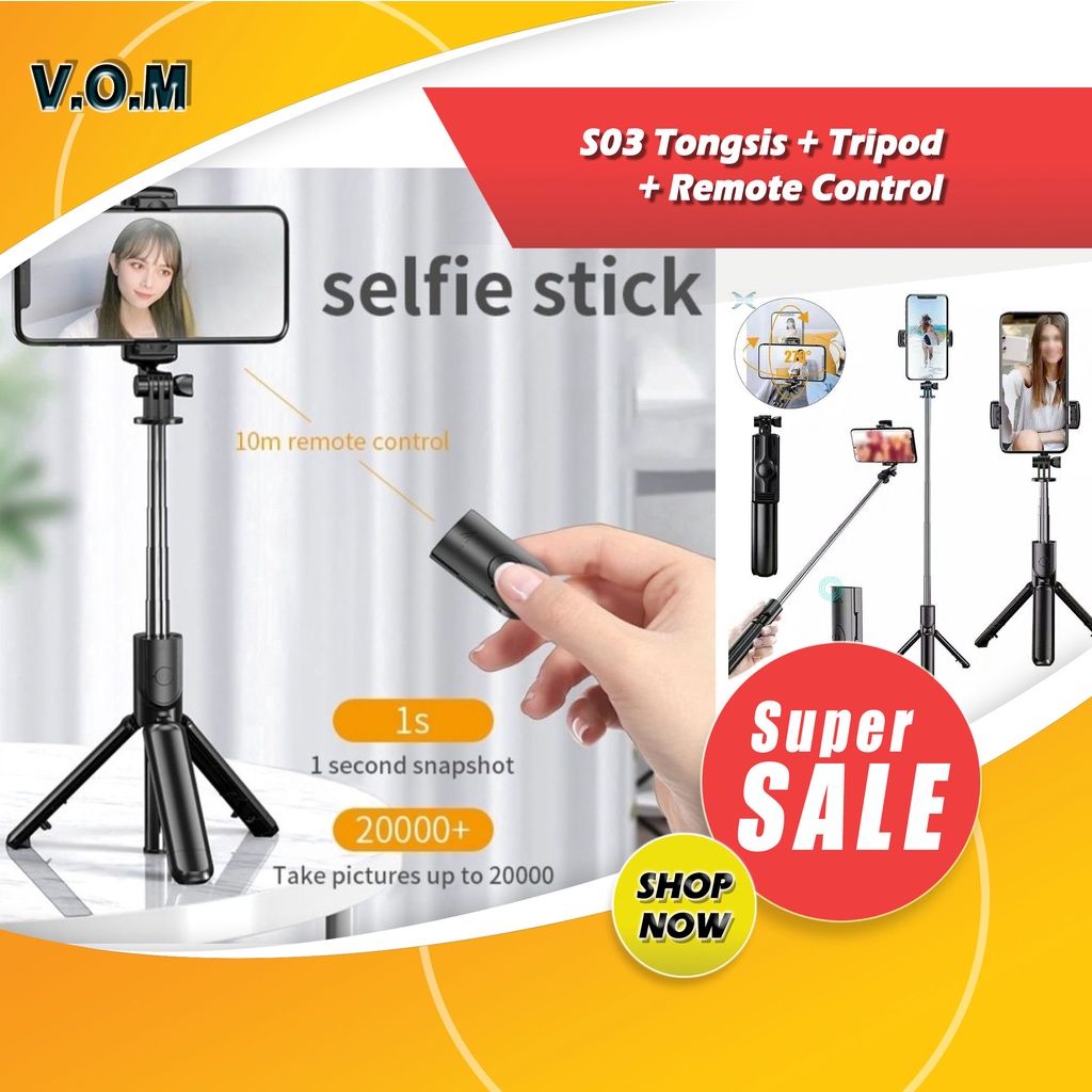 S03 Tongsis + Tripod + Remote Control BT Live Stream Selfie Stick 0837