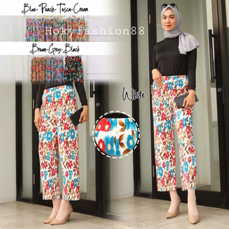 CELANA KULOT PLISKET MOTIF BUNGA MIX BAHAN HYGET PREMIUM