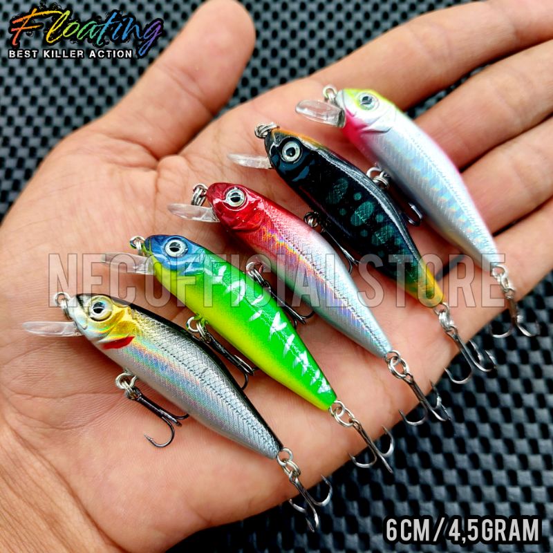 Lure minnow Floating 6cm / 4,5gr dengan Action dan warna KILLER Rekomendasi untuk Ultralight casting