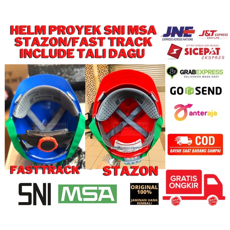 HELM PROYEK MSA LOKAL STAZON / FAST TRACK FULL TALI DAGU DAN INNER LENGKAP BONUS TALI DAGU HIJAU