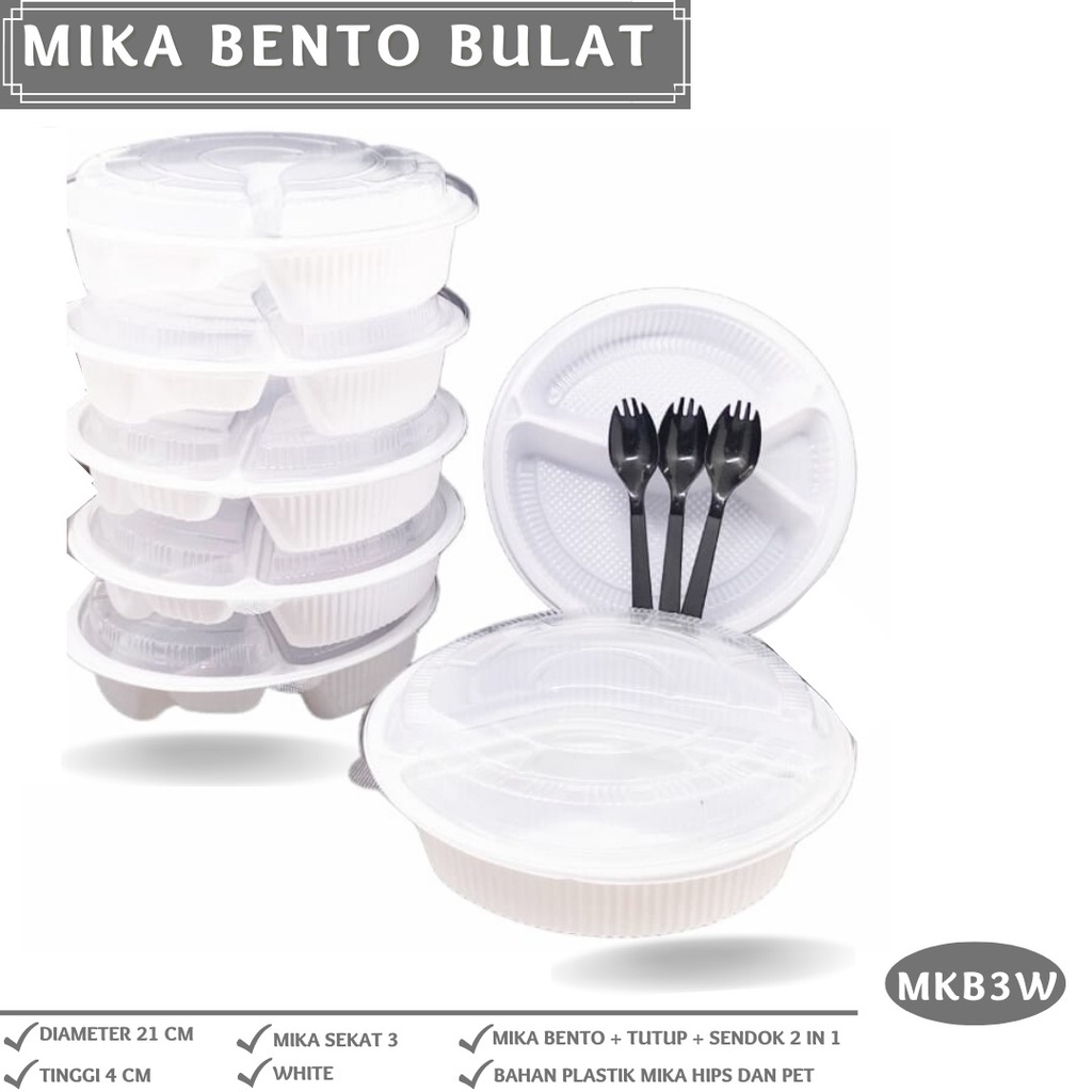 Mika Bento Sekat 3 Plus sendok 2In1 (Isi 10 Pcs-MKB3W)