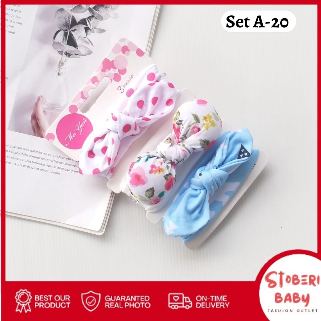 stoberi baby - BANDANA MOTIF A Bandana Set isi 3 Motif Beda / Headband Bayi Newborn Anak Perempuan Part 3