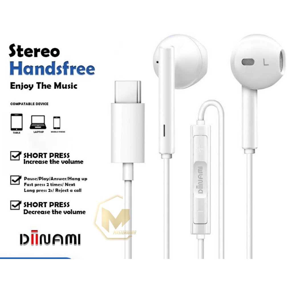 DIINAMI Earphone headsfree Hf Type C Headset Type-C Samsung Xiaomi Oppo Vivo Huawei INFINIX + MIC ORIGINAL MA3604