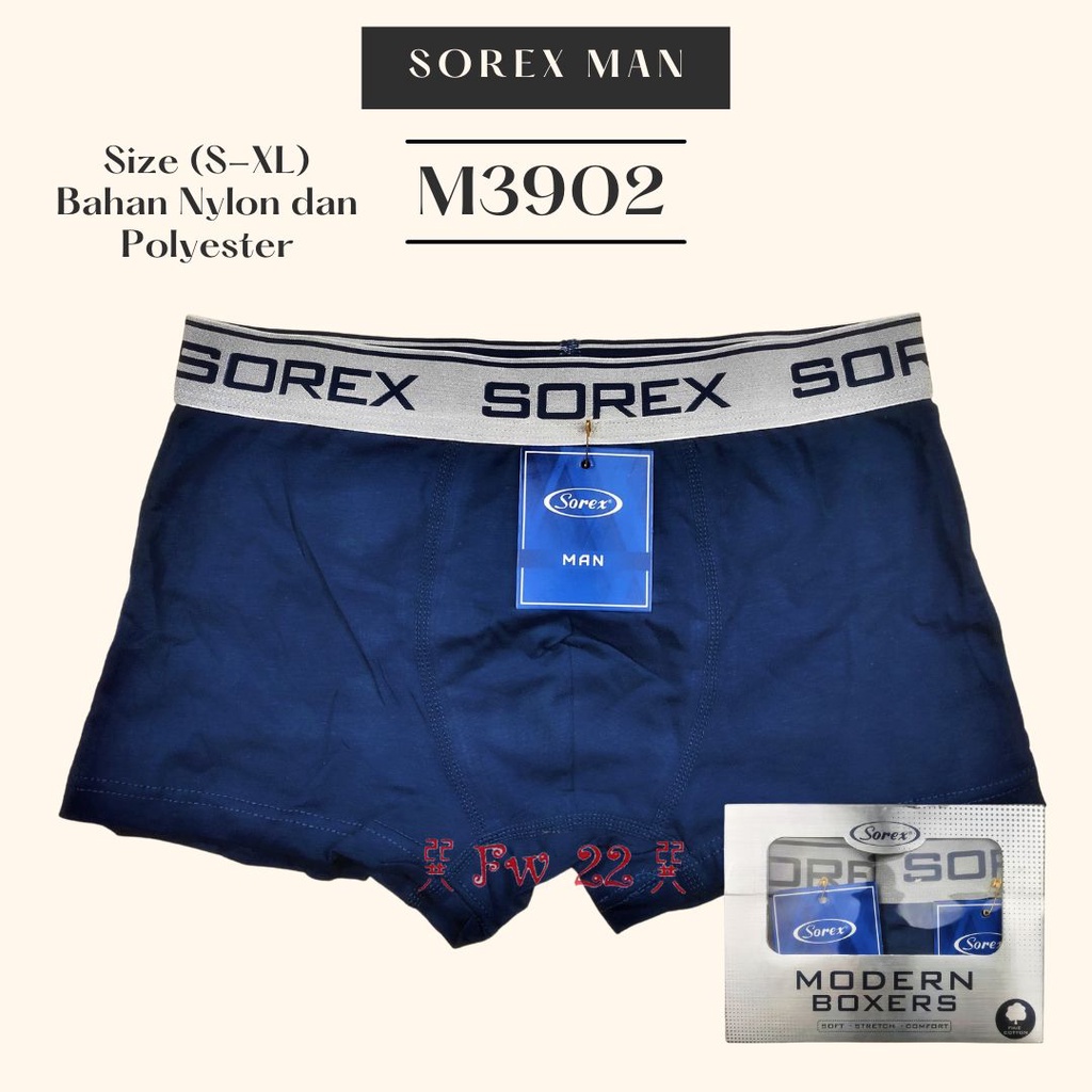 Boxer Pria Sorex M3902 Berbahan Katun Lembut dan Lentur dengan Karet Pinggang Tidak Berulir