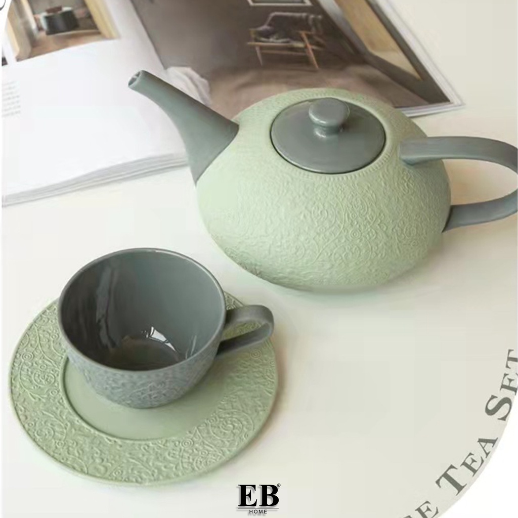 Pot Teh Kopi Keramik / Cangkir Set / Embossed Ceramic 695/1-3