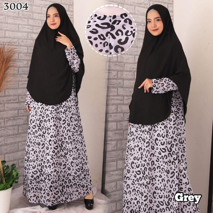 GAMIS Baju Gamis Syari Syar’i Set Baju Gamis Wanita 3004 Motif Tutul - Grey twill ori remaja arab de