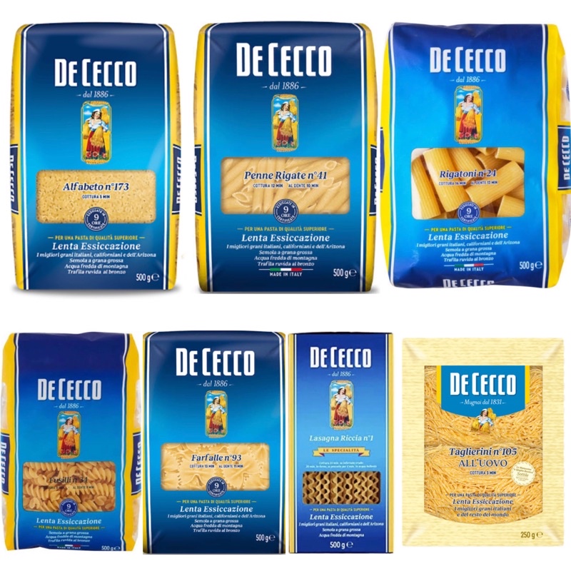 

De Cecco / Pasta / Lasagna / Ricia / Taglierini / all'uovo / Rigatoni / Farfalle / Fusilli / Penne Rigate / Alfabeto / Original / Import / Italy / dececco / Alphabet / Shapes / for / Soup / Italian / Spinaci