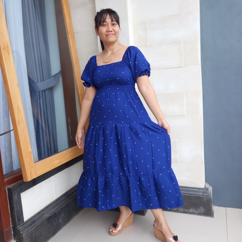 DRESS KERUT CANDA PANJANG DOUBLE RUFLE MOTIF