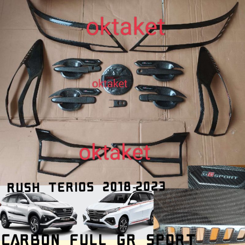 paket lengkap garnish depan belakang outer handle tank cover all new Rush terios 2018 2019 2022 2023 gr sport new carbon